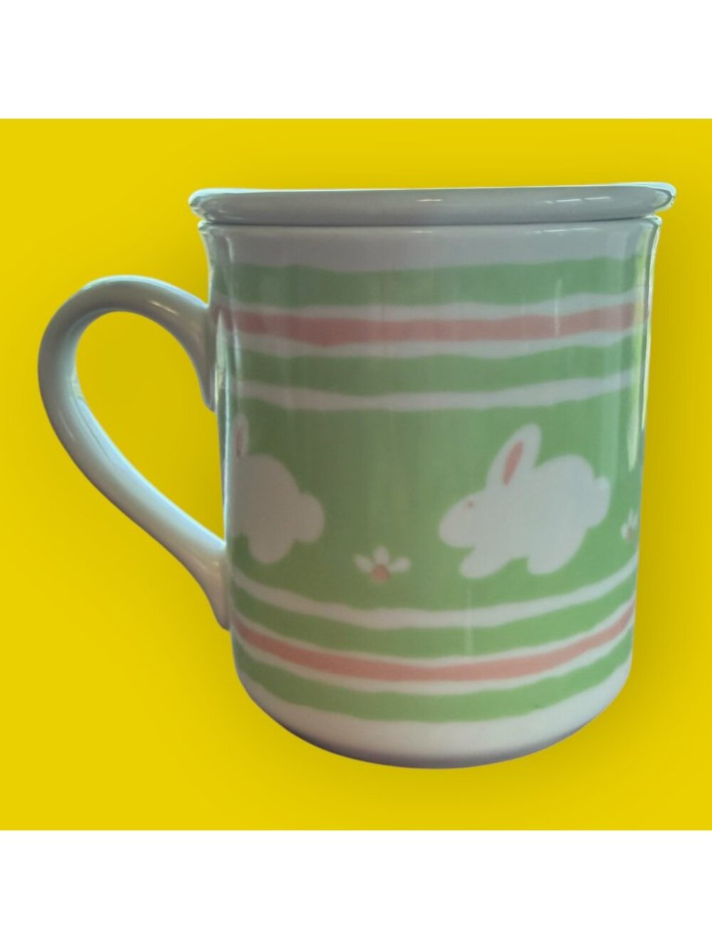 Vintage Hallmark Easter Spring Fever Pastel Bunny Mug with Lid